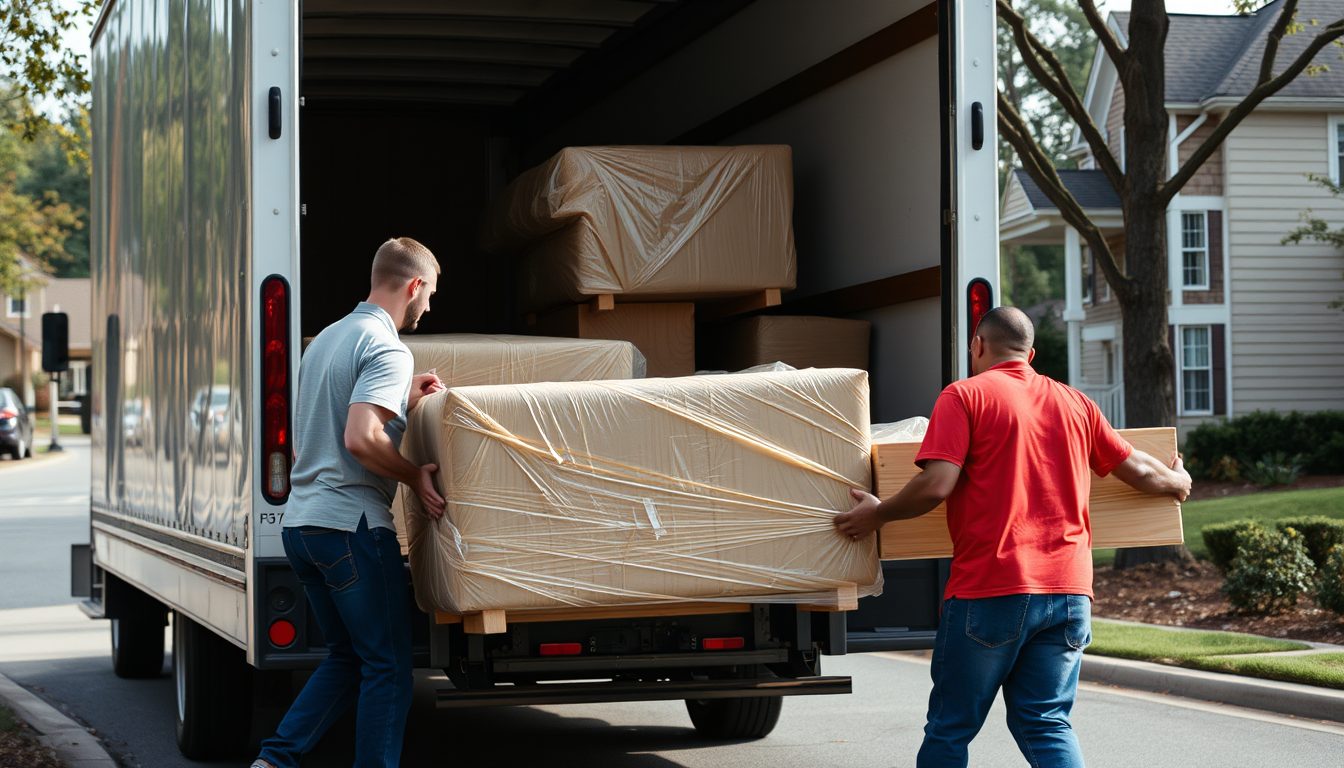 T&L Moving and Delivery Service - moving truck and wrapped furniture in Roswell